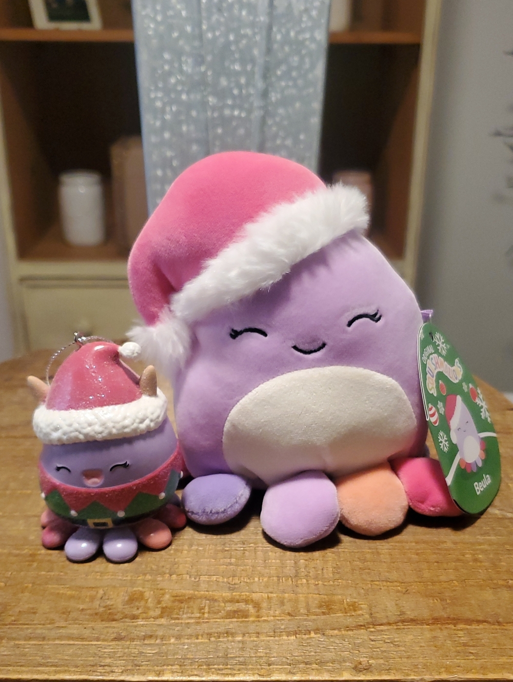 Beulah Purple Plush Octopus Duo with Pink Santa Hats